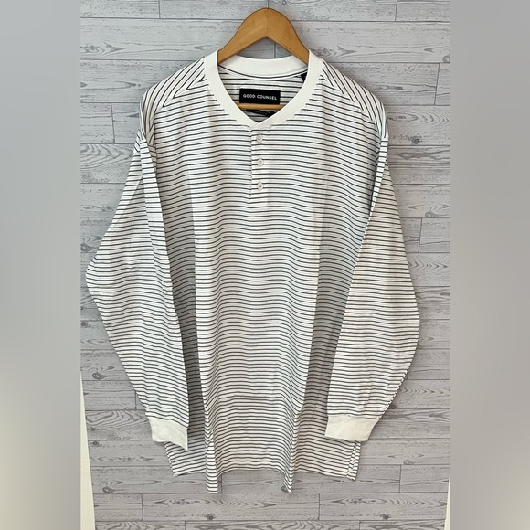 Good Counsel Other - Good Counsel Men's Wanzer Striped Henley Long Sleeve Shirt Black/White 2XL